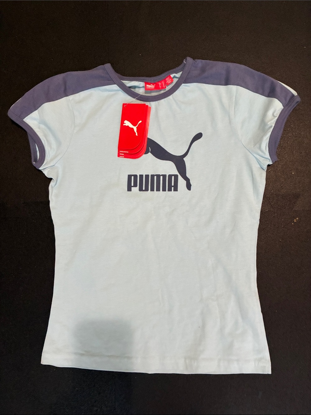 NWT Puma Light Blue Tee with Dark Blue Logo and Trim, size Medium